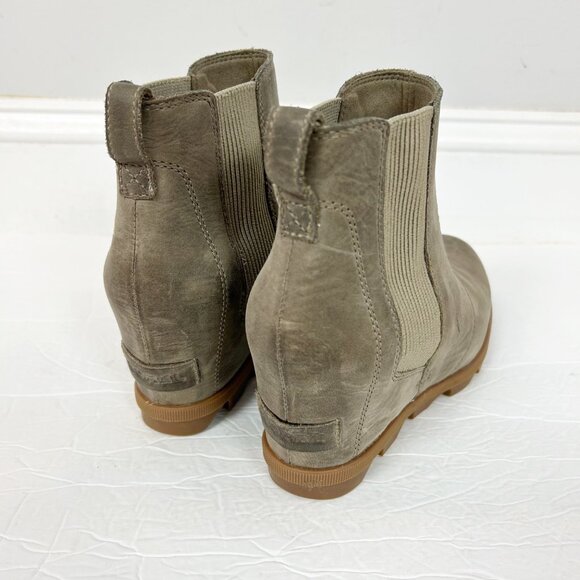 Sorel Lea Wedge Taupe Leather Bootie Boots Pull On Size 7.5 Women's - Picture 4 of 6